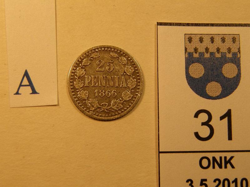 kohde_031_a.jpg - Kohde 31, arvopuoli 25 p 1866 SNY 266.1.1. Kl 4/5, lh 50,-.