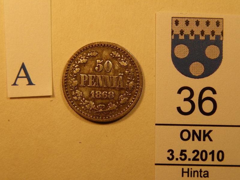 kohde_036_a.jpg - Kohde 36, arvopuoli 50 p 1868. Kl 2/3, lh 90,-.