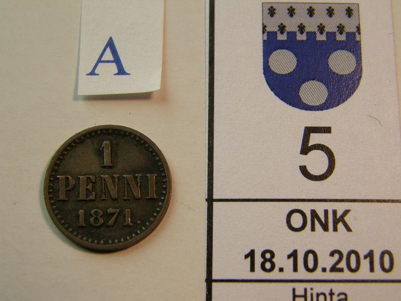 kohde_005_a.jpg - Kohde 5, arvopuoli, lhthinta: 10 € 1 p 1871 SNY 7.1, kunto: 3.