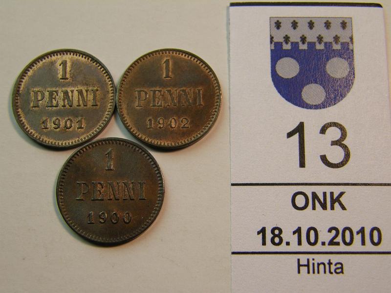 kohde_013_a.jpg - Kohde 13, lhthinta: 15 € 1 p 1900, 01, 1902 leimakiiltoisia, kunto: 7.