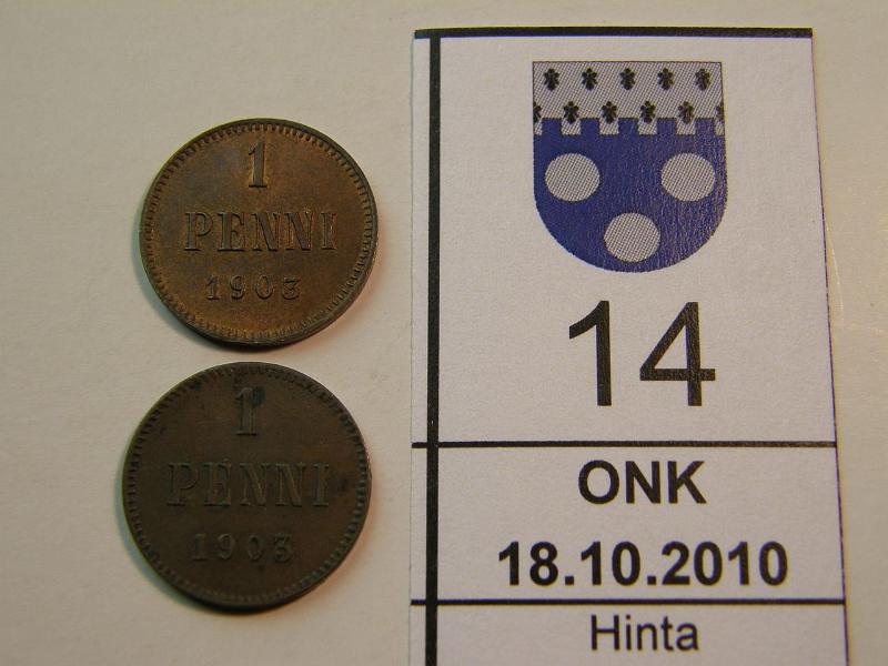 kohde_014_a.jpg - Kohde 14, lhthinta: 10 € 1 p 1903 (2) pieni ja iso 3 (pnja), SNY 28.1 ja 28.2, kunto: 7,6.