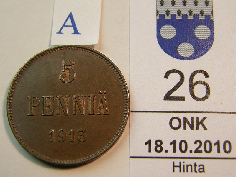 kohde_026_a.jpg - Kohde 26, arvopuoli, lhthinta: 30 € 5 p 1913 vaak.p elhn, kunto: 8.