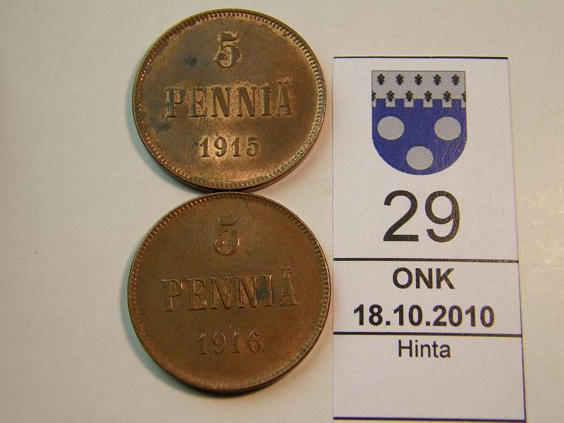 kohde_029_a.jpg - Kohde 29, lhthinta: 5 € 5 p 1915, -16 phpja, kunto: 7.