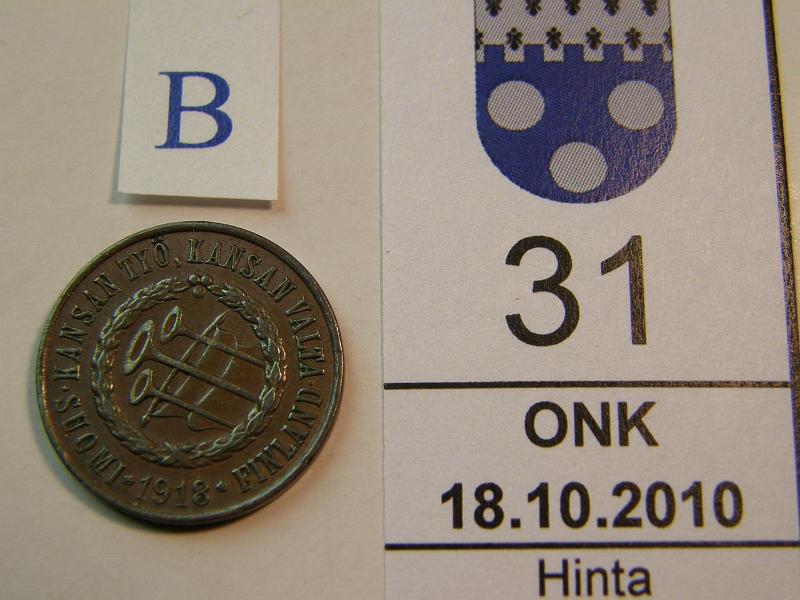 kohde_031_b.jpg - Kohde 31, tunnuspuoli, lhthinta: 50 € 5 p 1918 KVI SNY 94.1, kunto: 6.