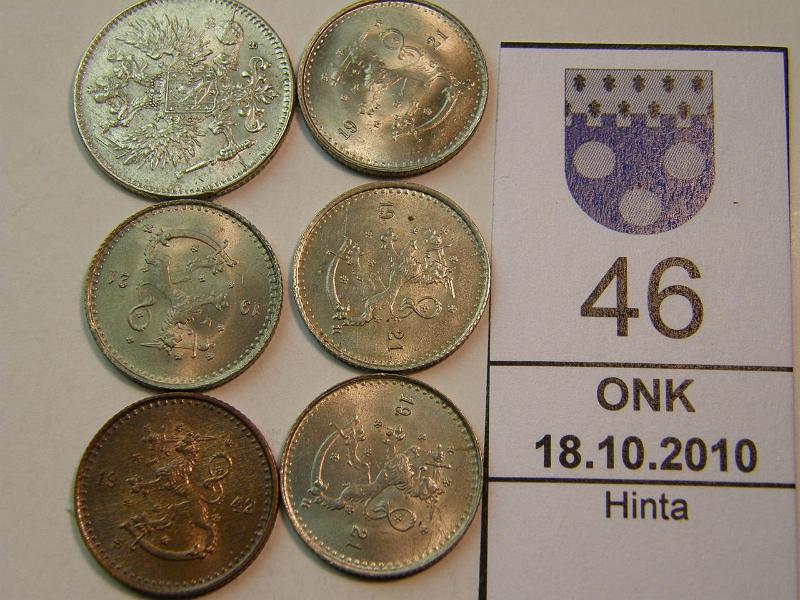 kohde_046_a.jpg - Kohde 46, lhthinta: 5 € 25 p Er 25p 1921(4) kl8-10, 1942 kl7 + 50p 1916 kl8, kunto: 7-10.