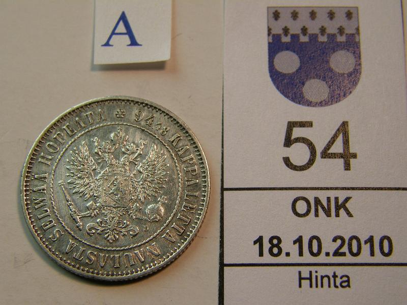 kohde_054_a.jpg - Kohde 54, tunnuspuoli, lhthinta: 15 € 1 mk 1908 hnja, kunto: 6.