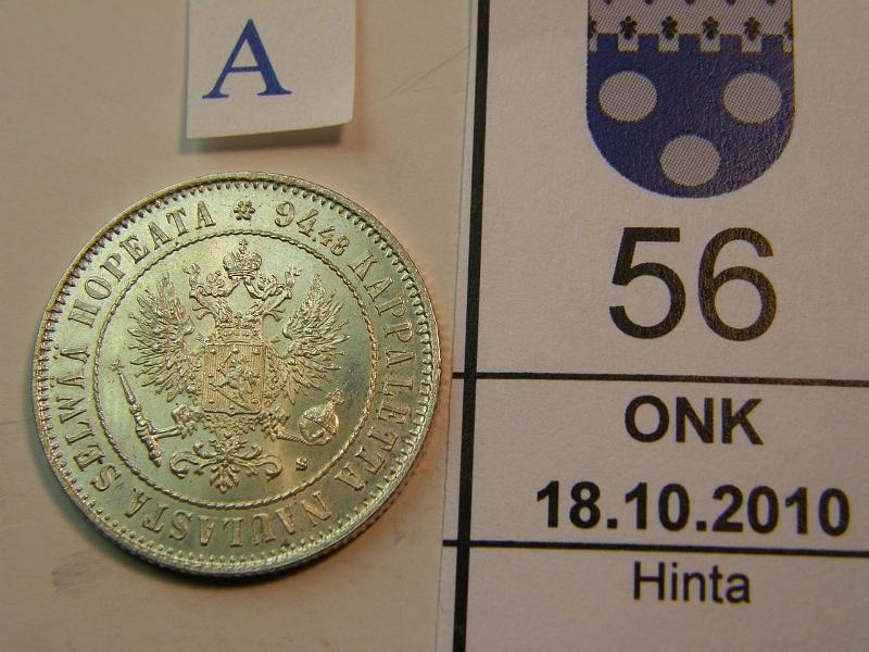 kohde_056_a.jpg - Kohde 56, tunnuspuoli, lhthinta: 10 € 1 mk 1915 eprv, kunto: 9/8.