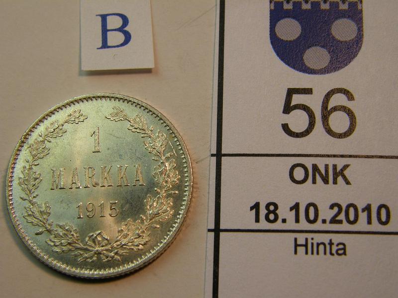 kohde_056_b.jpg - Kohde 56, arvopuoli, lhthinta: 10 € 1 mk 1915 eprv, kunto: 9/8.