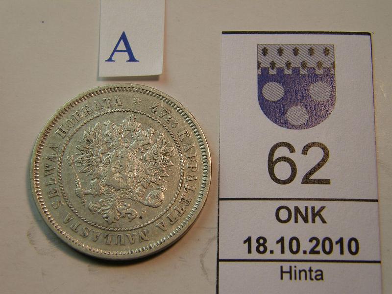 kohde_062_a.jpg - Kohde 62, tunnuspuoli, lhthinta: 30 € 2 mk 1872, kunto: 3/5.