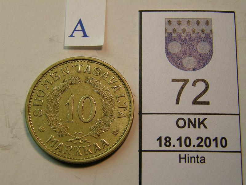 kohde_072_a.jpg - Kohde 72, arvopuoli, lhthinta: 20 € 10 mk 1939, kunto: 6/5.