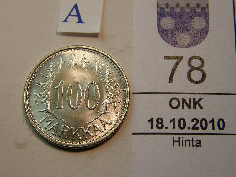 kohde_078_a.jpg - Kohde 78, arvopuoli, lhthinta: 15 € 100 mk 1960 Ag, hieno!, kunto: 9.