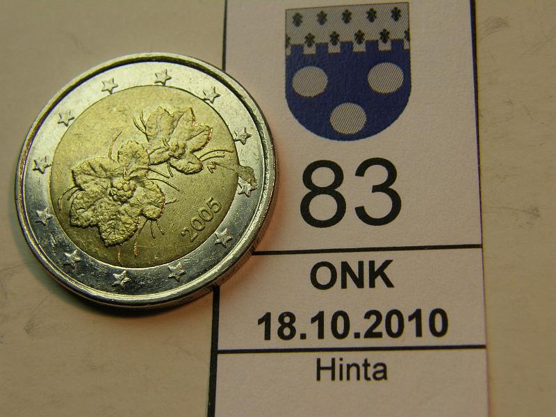 kohde_083_a.jpg - Kohde 83, lhthinta: 20 € 2  Suomi 2005 metallilastu keskist prssytynyt ulkokehlle., kunto: 7.