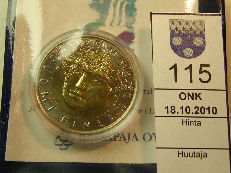 kohde_115_a.jpg - Kohde 115, lhthinta: 25 € 25 mk 2001 Nk/Gn, Lahti MM-hiihdot (Hemohes), kotelo, aitoustodistus, kunto: 9.