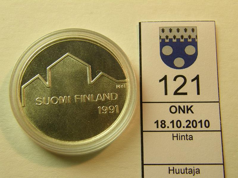 kohde_121_a.jpg - Kohde 121, lhthinta: 16 € 100 mk 1991 Ag, jkiekko, kapseli, kunto: 9.