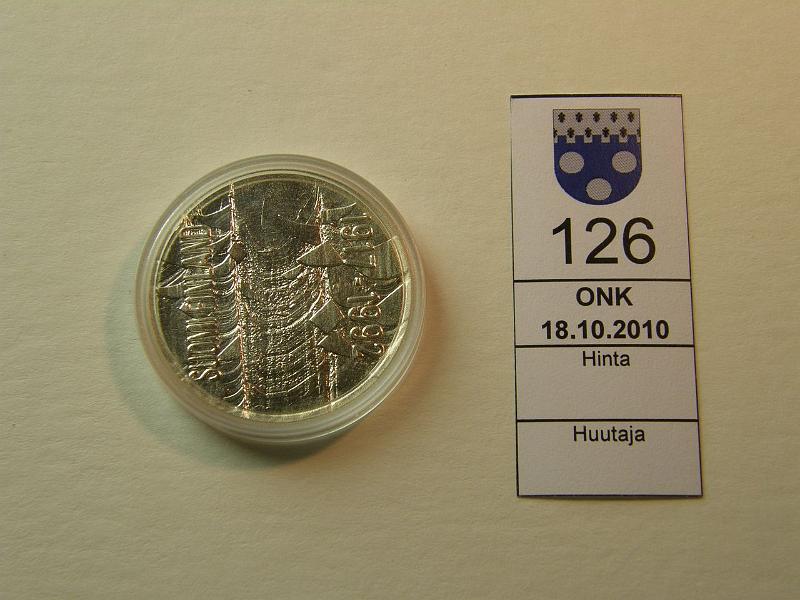 kohde_126_a.jpg - Kohde 126, lhthinta: 16 € 100 mk 1992 Ag, Suomi 75 v, kapseli, kunto: 9.