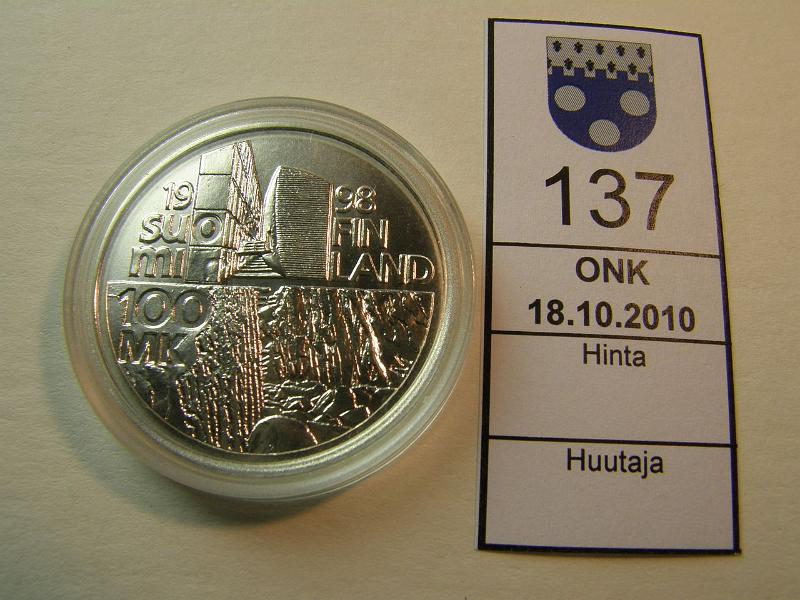 kohde_137_a.jpg - Kohde 137, lhthinta: 20 € 100 mk 1998 Ag, Aalto, kapseli, kunto: 9.