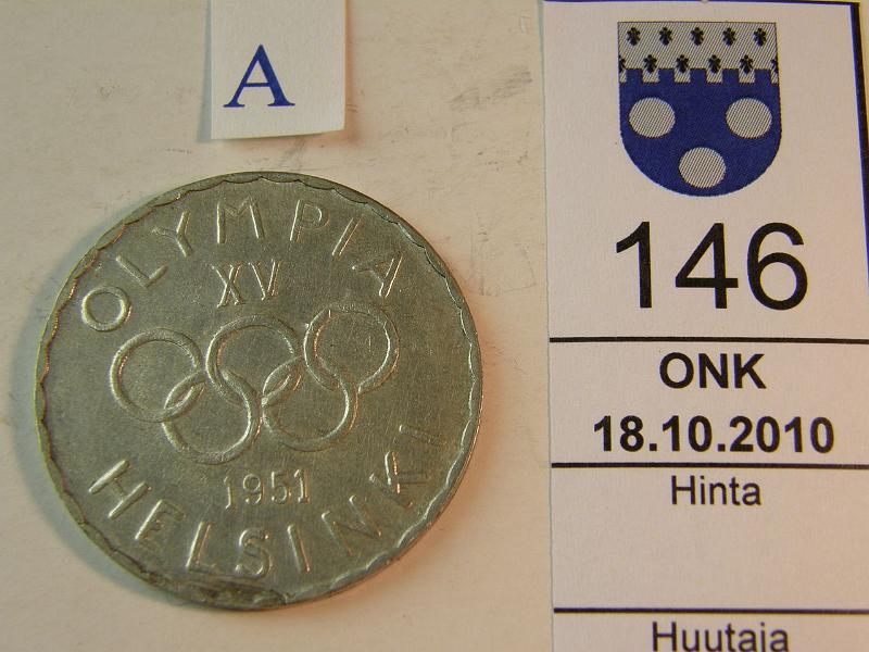 kohde_146_a.jpg - Kohde 146, tunnuspuoli, lhthinta: 250 € 500 mk 1951 Ag, metallivika, kunto: 7.