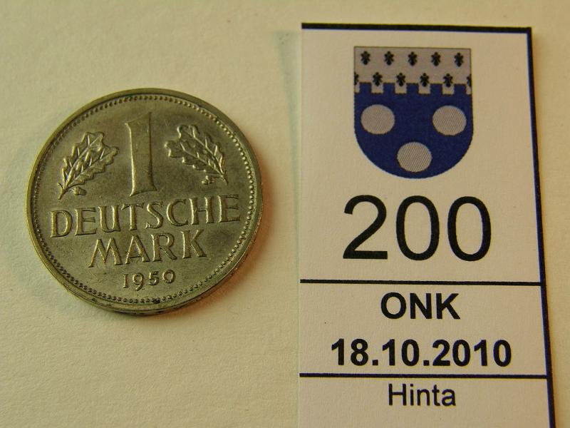 kohde_200_a.jpg - Kohde 200, lhthinta: 20 € Saksa 1 mark 1950d KM#110 CuNi, kunto: 8.