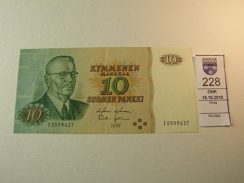 kohde_228_a.jpg - Kohde 228, lhthinta: 100 € 10 mk 1980 I-sarja I0599637 HOL-Leh. Korvaava. SNY 147.3, kunto: 7.