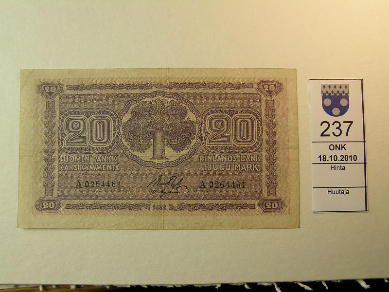 kohde_237_a.jpg - Kohde 237, lhthinta: 50 € 20 mk 1922 A0264461 RYT-OAs. SNY 158.1, kunto: 5.