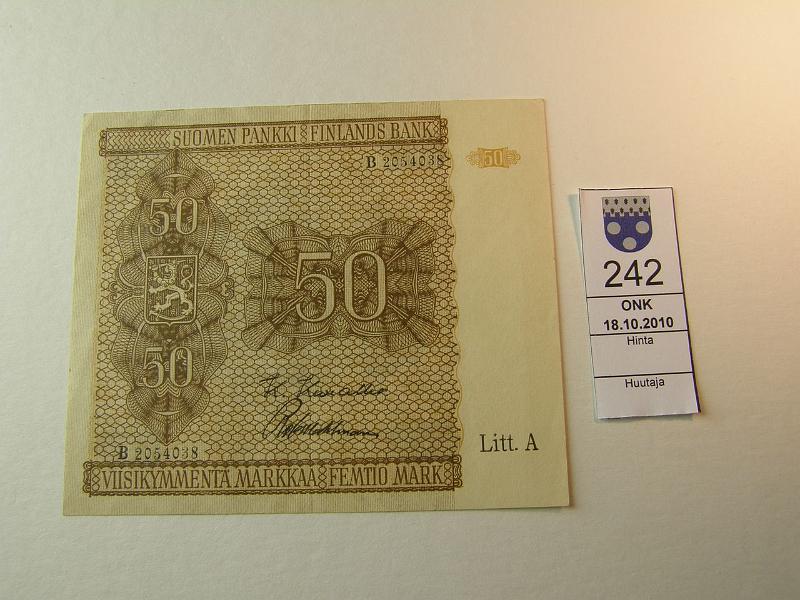 kohde_242_a.jpg - Kohde 242, lhthinta: 30 € 50 mk 1945 LA B2054038 KIV-Wah. Laatta II. SNY 169.2, kunto: 7.