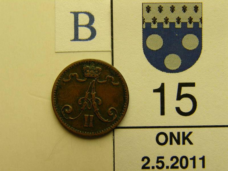 kohde_015_b.jpg - Kohde 15, tunnuspuoli, lhthinta: 5 € 1 p 1875, kunto: 4.