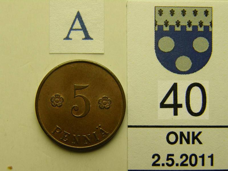 kohde_040_a.jpg - Kohde 40, arvopuoli, lhthinta: 50 € 5 p 1918 KV I, SNY 94.1, phpja, kunto: 7.