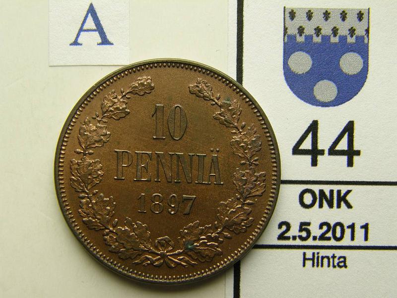 kohde_044_a.jpg - Kohde 44, arvopuoli, lhthinta: 650 € 10 p 1897 peilipinta, lievsti tummunut, kunto: 9.