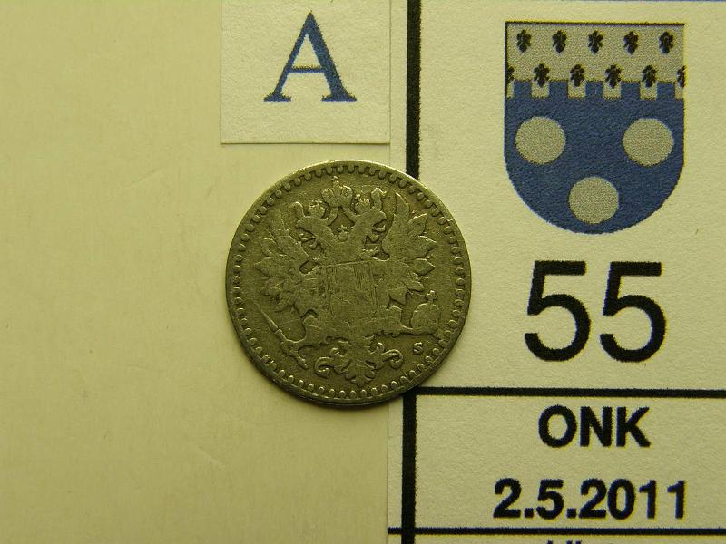 kohde_055_a.jpg - Kohde 55, tunnuspuoli, lhthinta: 35 € 25 p 1865 Ag, SNY 265.1.2, kunto: 3/4.