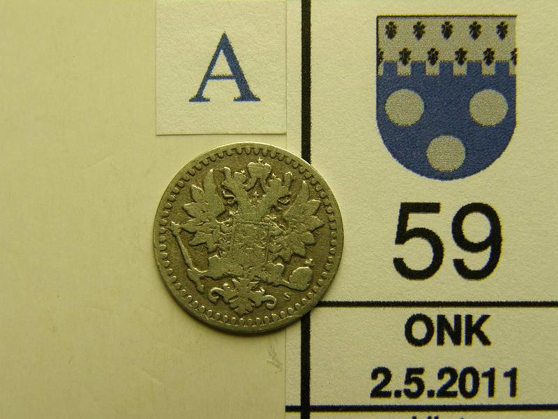 kohde_059_a.jpg - Kohde 59, tunnuspuoli, lhthinta: 35 € 25 p 1869 Ag, SNY 269.2.2, kunto: 3.