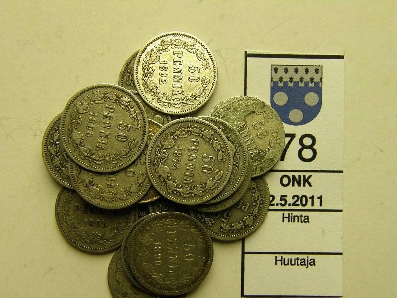 kohde_078_a.jpg - Kohde 78, lhthinta: 10 € 50 p Er (19) Ag, 1865-1917, kunto: 2-8.