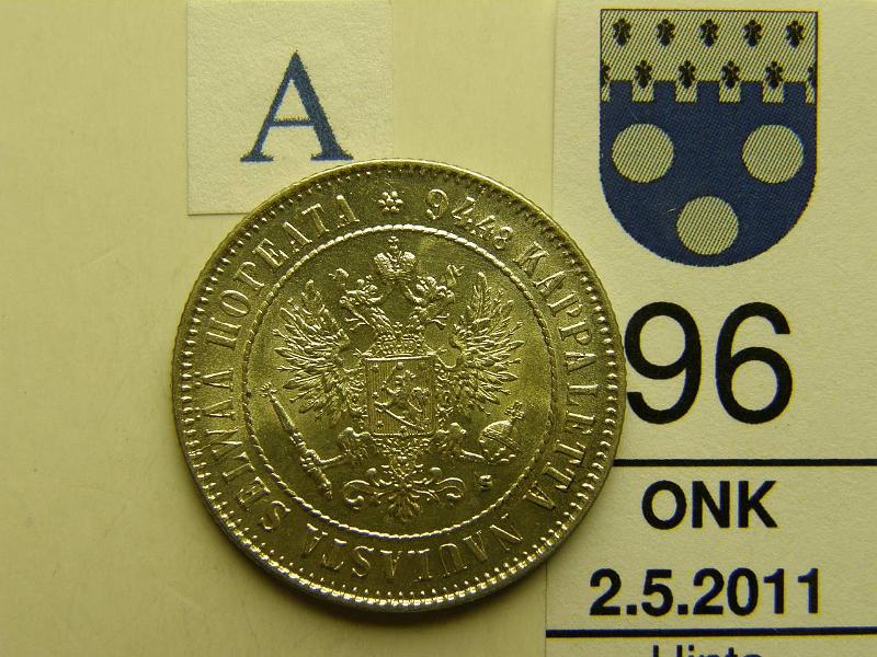 kohde_096_a.jpg - Kohde 96, tunnuspuoli, lhthinta: 15 € 1 mk 1915 Ag, kunto: 9.