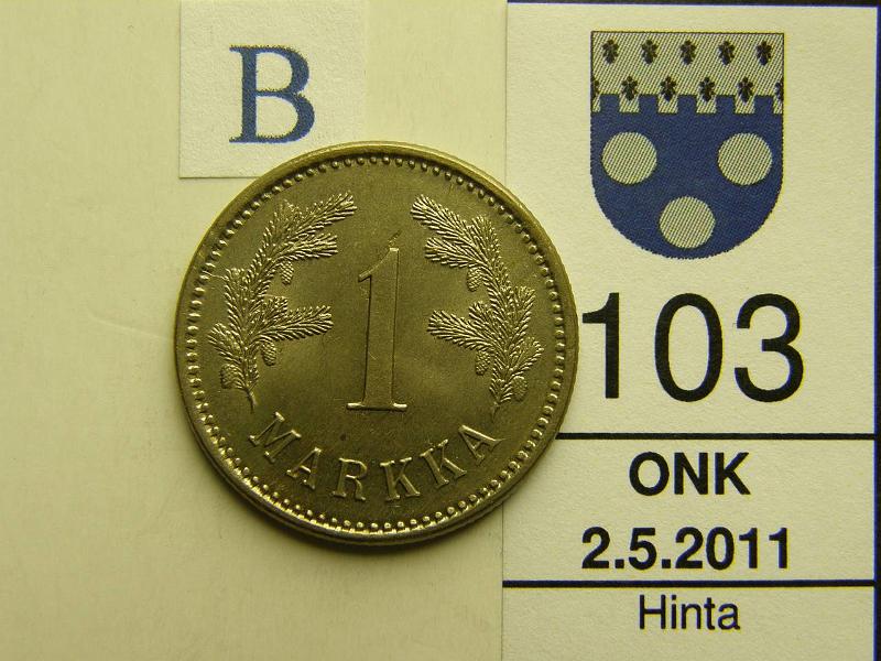 kohde_103_b.jpg - Kohde 103, arvopuoli, lhthinta: 80 € 1 mk 1923 Ni, hevosmarkka, kaunis!, kunto: 9.