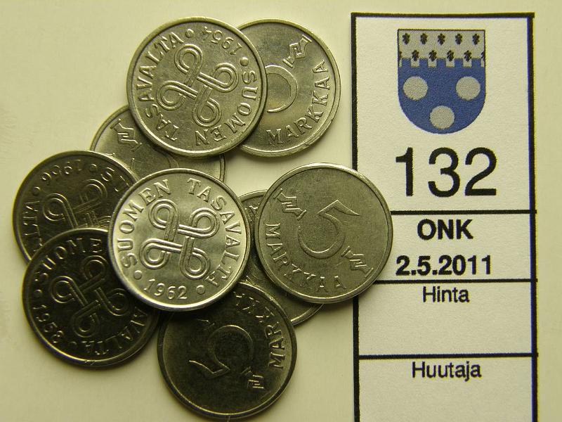 kohde_132_a.jpg - Kohde 132, lhthinta: 10 € 5 mk Er (9) FeNi, 1954-62, kaikki vuodet, kunto: 5-8.