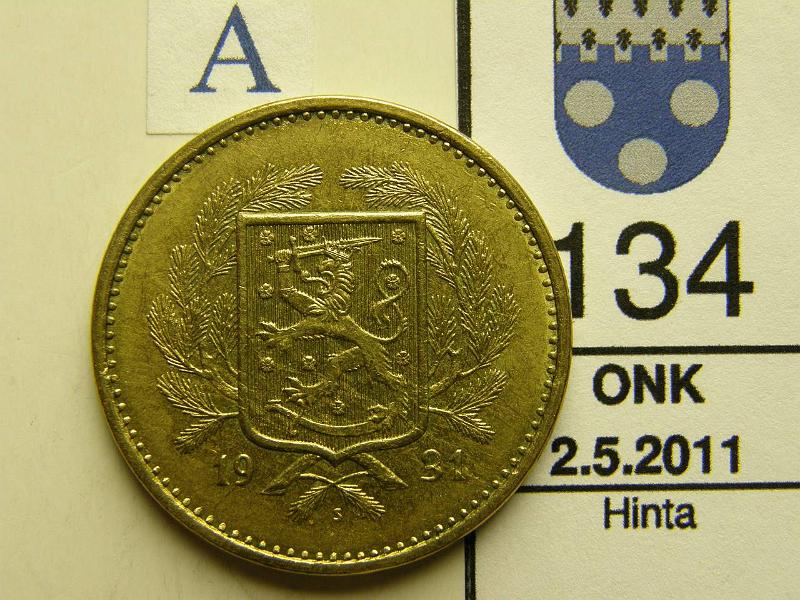 kohde_134_a.jpg - Kohde 134, tunnuspuoli, lhthinta: 60 € 20 mk 1931, kunto: 7.