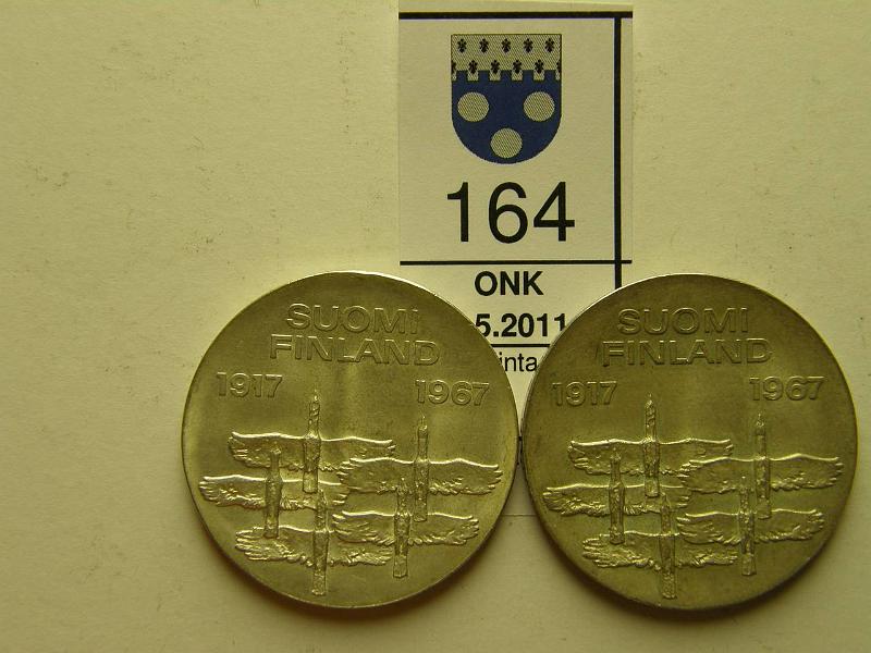 kohde_164_a.jpg - Kohde 164, lhthinta: 20 € 10 mk 1967 (2) Ag, itsenisyys 50 v, kunto: 7.