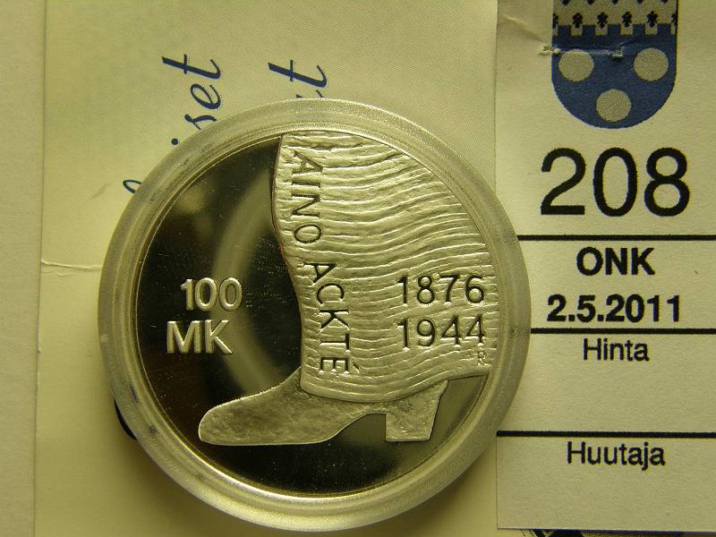 kohde_208_a.jpg - Kohde 208, lhthinta: 22 € 100 mk 2001 Ag, Proof, Ackt, kotelo, tod, kunto: 10.