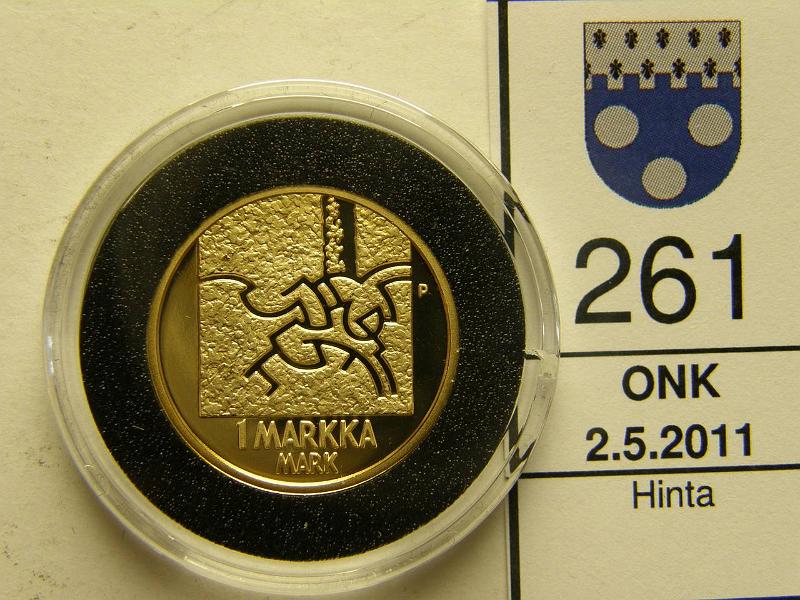 kohde_261_a.jpg - Kohde 261, lhthinta: 150 € 1 mk 2001 Au, Proof, 8.6 g / 750, pilleriss, kunto: 10.