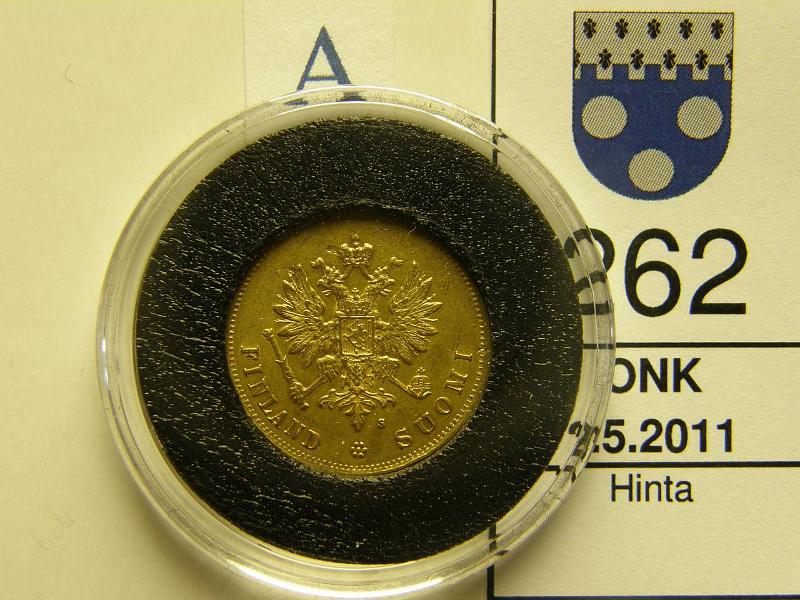 kohde_262_a.jpg - Kohde 262, tunnuspuoli, lhthinta: 200 € 10 mk 1881 Au, Pilleriss, kunto: 8.