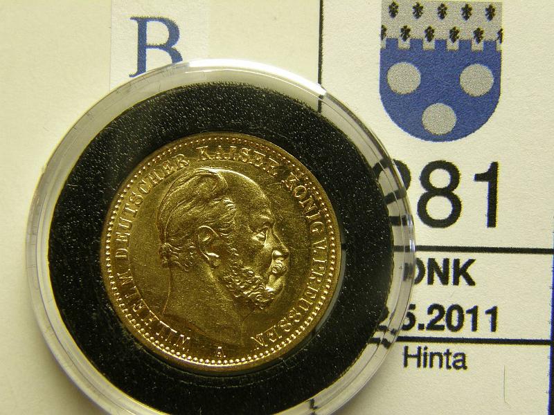 kohde_281_b.jpg - Kohde 281, tunnuspuoli, lhthinta: 200 € Saksa 20 mk Preussi 1876A KM#505 Au, 7.965 g / 900, kapseli, kunto: 8.