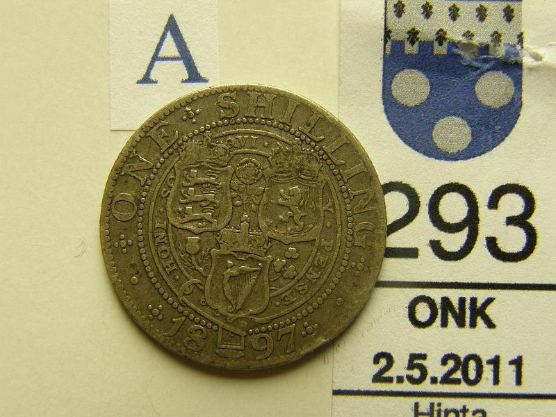 kohde_293_a.jpg - Kohde 293, arvopuoli, lhthinta: 5 € Englanti 1 schilling 1897 KM#780 Victorian profiili, kunto: 3.