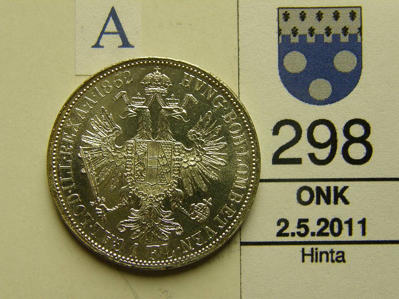 kohde_298_a.jpg - Kohde 298, arvopuoli, lhthinta: 10 € Itvalta 1 florin / gulden 1862A KM#2219 12.26 g / 900, Franz-Josef, kunto: 9.