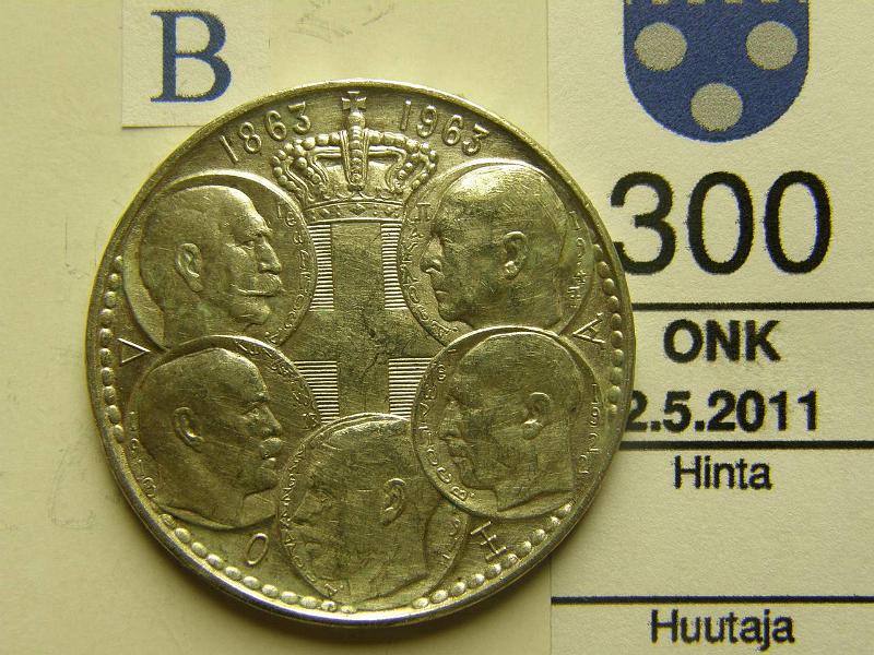 kohde_300_b.jpg - Kohde 300, tunnuspuoli, lhthinta: 10 € Kreikka 30 Dr 1963 KM#86 18g / 835, viisi kuningasta, saaristo, kunto: 6.