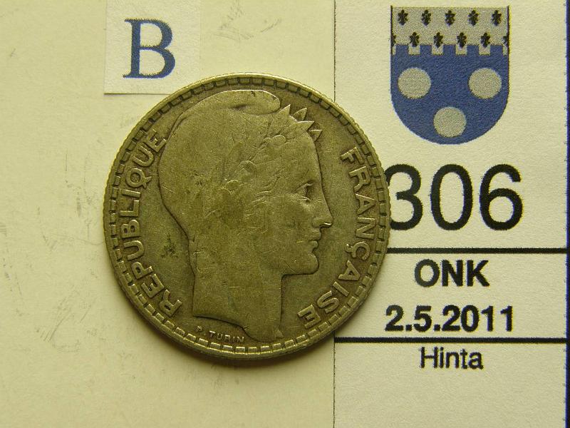 kohde_306_b.jpg - Kohde 306, tunnuspuoli, lhthinta: 5 € Ranska 10 Francs 1930 KM#878 10g / 680, kunto: 5.