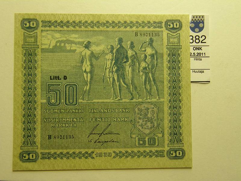 kohde_382_a.jpg - Kohde 382, lhthinta: 80 € 50 mk 1939 LD SNY 168.2, B8901135 RAI-Car, vl 2, kunto: 8.