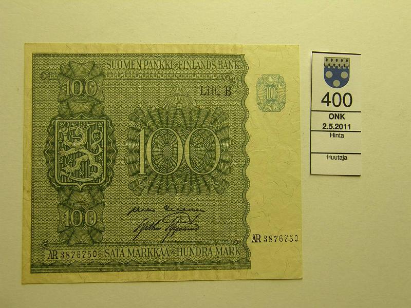 kohde_400_a.jpg - Kohde 400, lhthinta: 5 € 100 mk 1945 LB SNY 180.2, AR3876750 KEK-AAs, kunto: 6.