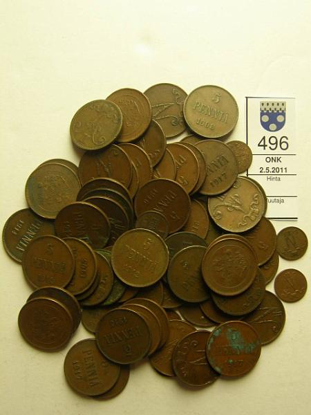 kohde_496_a.jpg - Kohde 496, lhthinta: 40 € Suomi 1865-1917 (71) Cu. 1p 1900-17(14), 5p 1865-1917(57), kunto: vk.