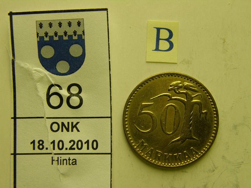 kohde_068_b.jpg - Kohde 68, arvopuoli, lhthinta: 40 € / myyntihinta: 50 € 50 mk 1958, kunto: 8.