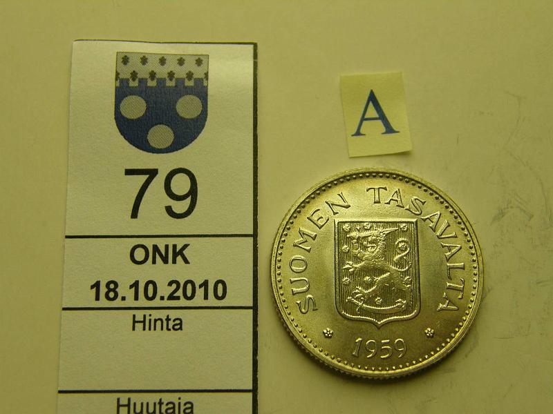 kohde_079_a.jpg - Kohde 79, tunnuspuoli, lhthinta: 50 € / myyntihinta: 58 € 200 mk 1959 Ag, kunto: 9.