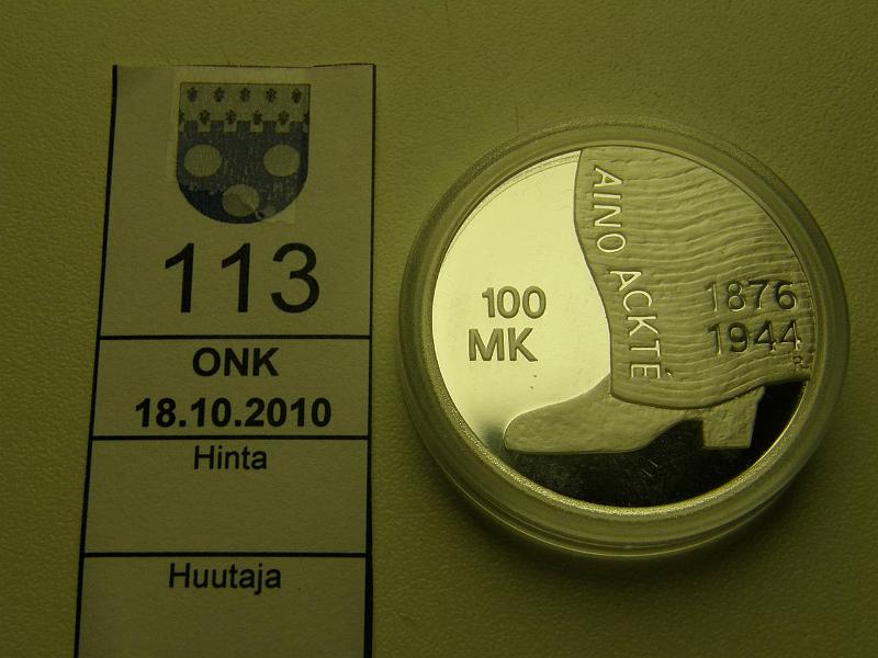 kohde_113_a.jpg - Kohde 113, lhthinta: 25 € / myyntihinta: 32 € 100 mk 2001 Ag, Proof, Ackt, kapseli, kunto: 10.